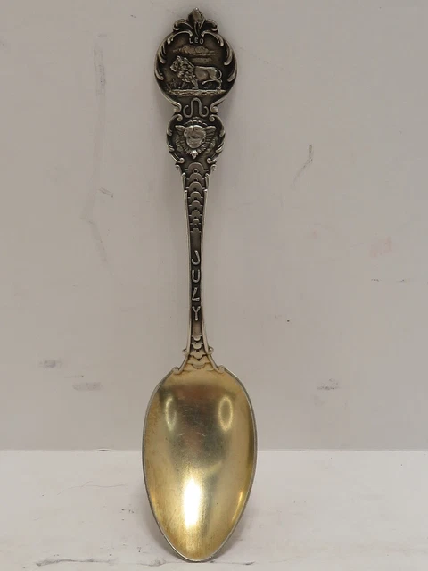 Vintage .480 Ozt Embossed Sterling Silver Souvenir Spoon Leo - July