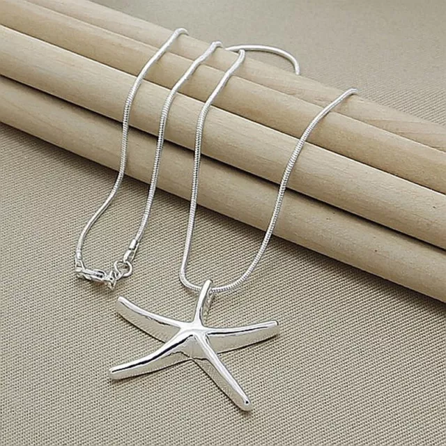 925 sterling silver filled big star pendant chain necklace women jewelry