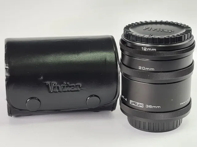 Vivitar AT-4 Extension Tube Set 12mm 20mm 36mm, Canon FL FD Mount, Case & Caps