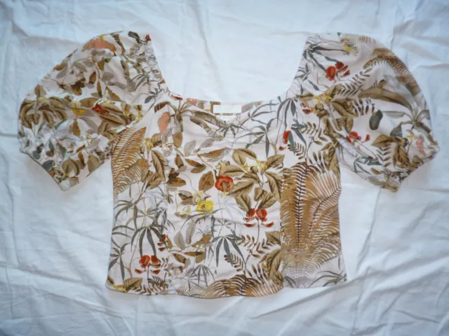 Tee shirt, petit haut, imprimé floral aspect lin, H&M, 38, comme neuf