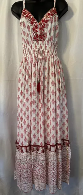 Anthropologie Me 2 Magic Tiered Boho Maxi Dress Crochet Embroidered Size S Beach