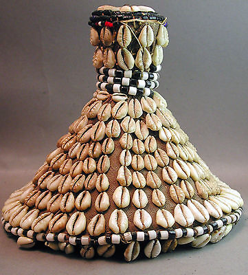 African Prestige Kuba Cone Hat Head Wear Accessory Raffia Cowrie Shells Drcongo