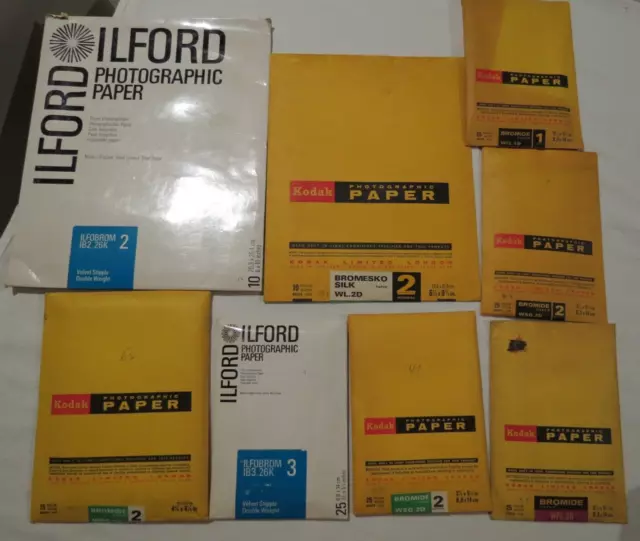 Bulk X 8 Kodak Ilford Photograhic Paper Vintage Bromide Bromesko Silk Velvet