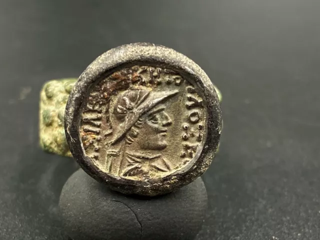 Authentic Old Jewelry Ancient Indo Greek Antiquity Bronze Ring Silver Stamp