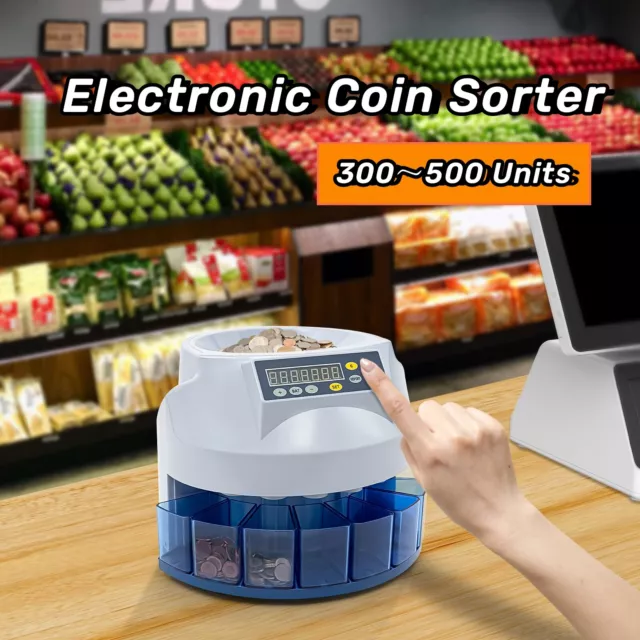 Commercial Coin Counter Sorter Machine Fast Sorting Money Change Sorter with LCD