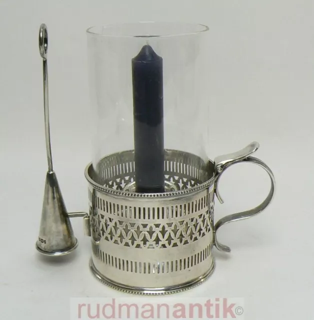 antiker HANDLEUCHTER HURRICANE CHAMBERSTICK STERLING SILBER 925 - SHEFFIELD 1895