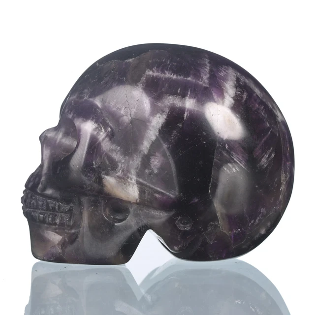 Poder curativo metafísico calavera tallada en cristal natural Chevron de 1,93" #35L10