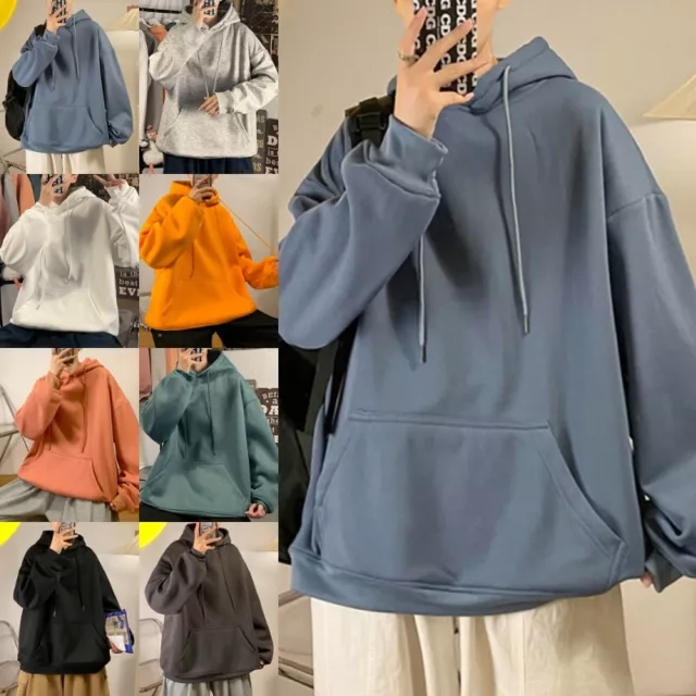 Mens Womens Oversized Solid Hooded Sweatshirt Casual Baggy Couple Hoodies Hoody