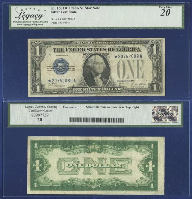 USA 1928-A SILVER CERTIFICATE $1 STAR NOTE VERY FINE 20 by LCG