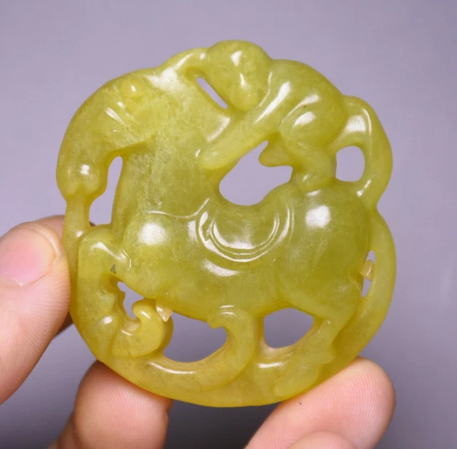 5CM Chine Hongshan Culture Hetian Jade Fengshui Cheval Singe Amulette Pendentif