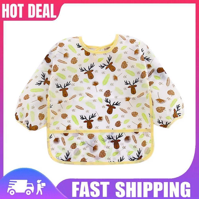Baby Feeding Bibs Kids Waterproof Long Sleeve Coverall (0-3Years Elk)