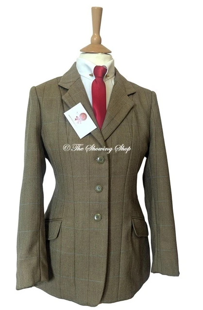 Veste Shires Classic Green Tweed Show, Col Vert, Taille 34/12 UK - Occasion En Bon état, Quelques Marques, Style équitation Ou Casual Chic