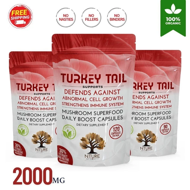 EarthMed Turkey Tail Mushroom Extract 4500mg - 360 Capsules - Immune Support