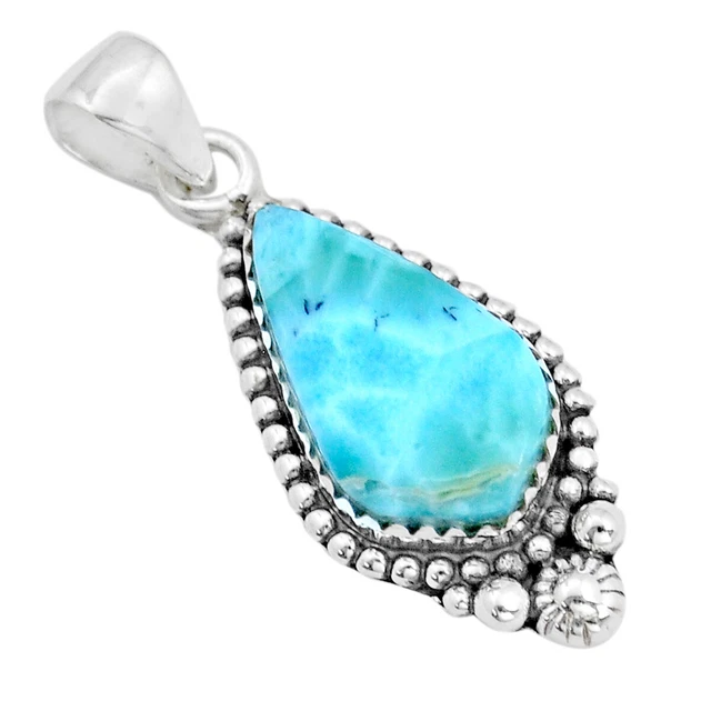 Handcrafted 7.54cts Natural Blue Larimar Fancy 925 Silver Pendant Jewelry U93667