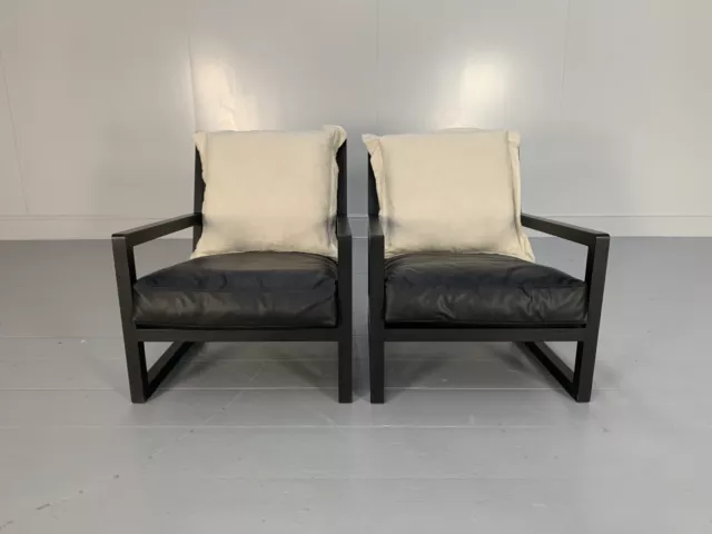 Pair of B&B Italia "Maxalto Clio" Armchairs - In Black Leather & Linen - RRP ...