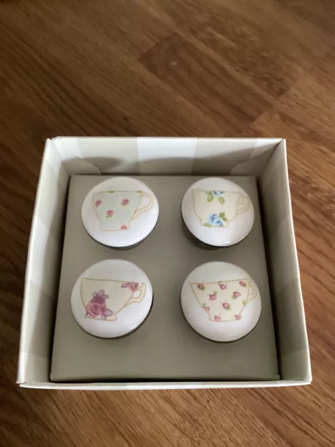 4 Laura Ashley Teacup Ceramic Drawer Pulls Knobs - Boxed - Unused