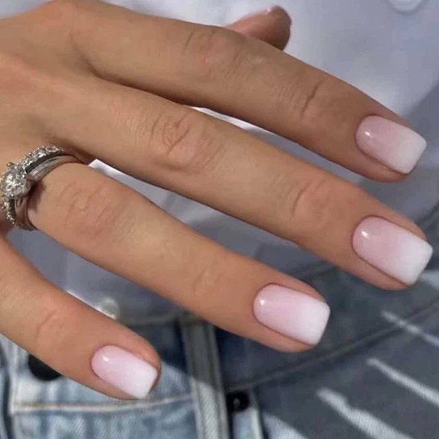 Square Press on Nails Short Fake Nails French Acrylic Full Cover False Nails for