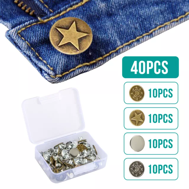 40 Sets Metal Jeans Tack Button Fastener Replacement Kit For No-Sew Repair Pants