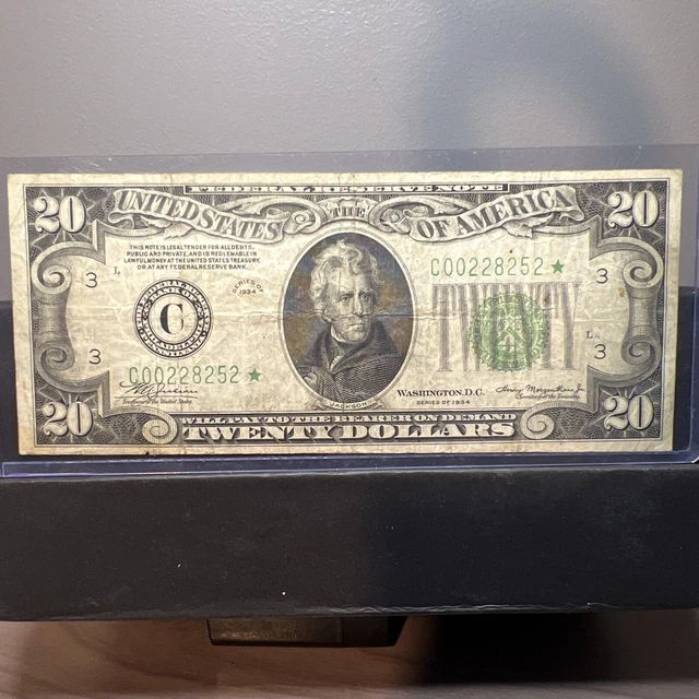 1934 $20 Federal Reserve Note Philadelphia Star RARE  dark green seal RARE star