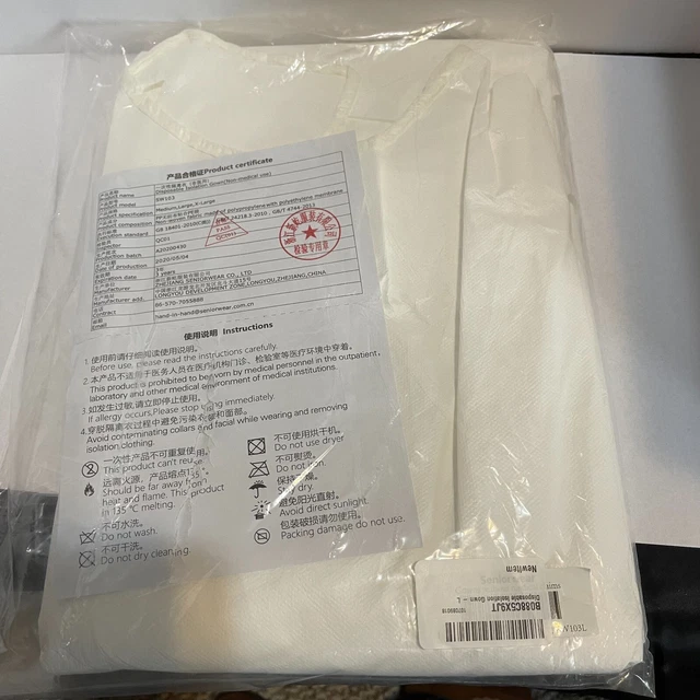 Disposable Isolation Gown White Non - Medical Use/Crafts Paint M/L/XL, set of 2