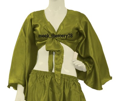 Avoria Raso a Balze Wrape Cravatta Top Corto Danza Del Ventre Indossare Fiocco Tribale 