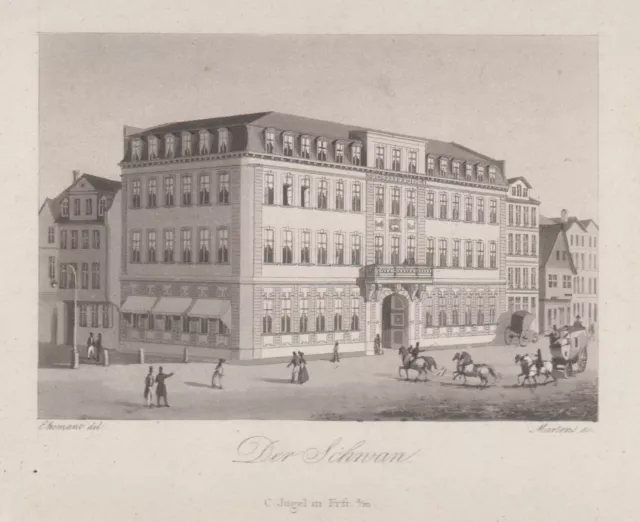 Frankfurt Hotel Cisne Original -aquatinta Ehemant 1845