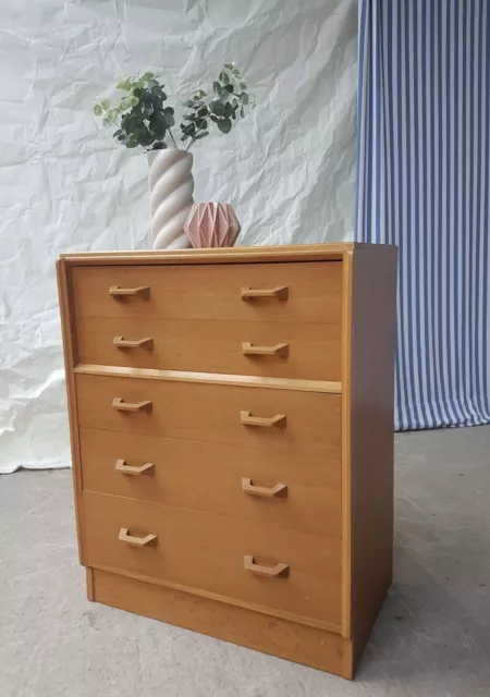 Vtg Mid Century G Plan Oak Brandon Chest Of Drawers Tallboy Retro Danish #2360