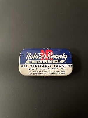 Vintage Nature's Remedy Tin All Vegetable Laxative Tin Small Blue W/ Tablets