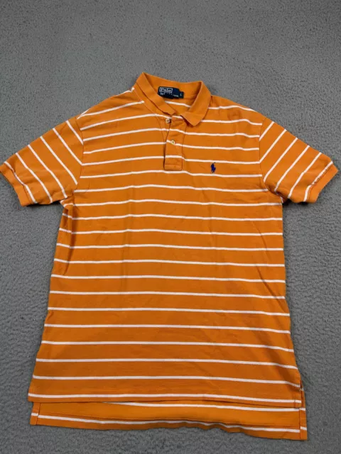 Polo Ralph Lauren Polo Shirt Mens Large Orange Striped Short Sleeve Rugby Collar