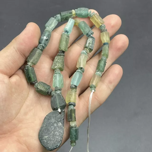 Beautiful Ancient Roman Iridescent Glass Beads Necklace
