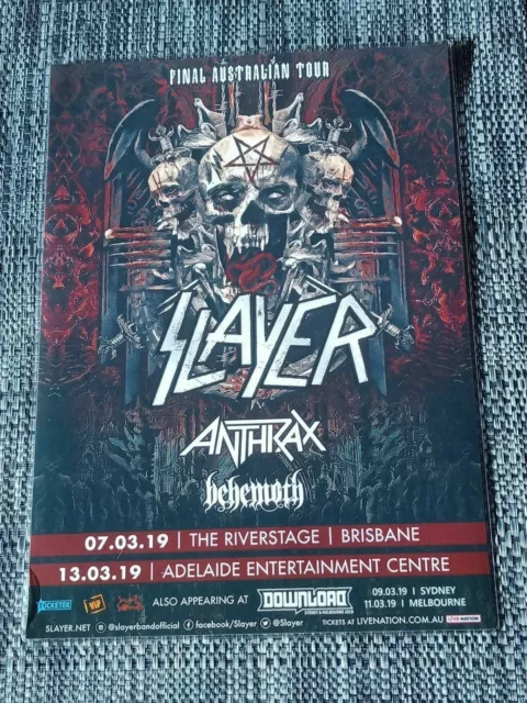 SLAYER - ANTHRAX - 2019 Australia Tour - Laminated Promo Tour Poster - GENUINE