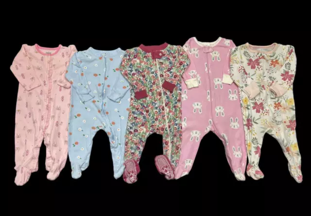 Baby Girl 0-3 Months Carter's Cotton Footed Sleeper Pajama Lot Bundle