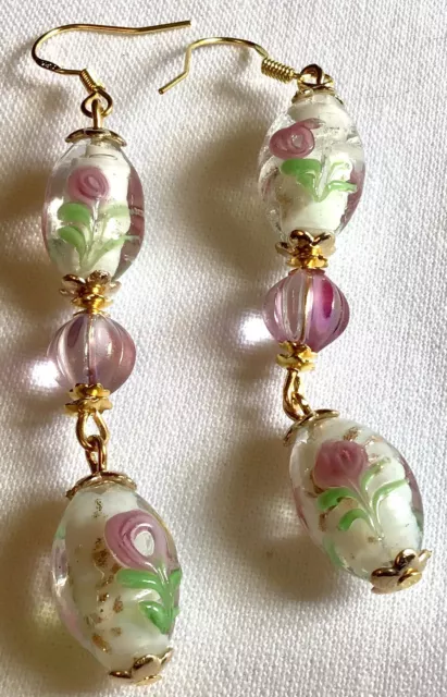 🌟. Création -  Boucles D'oreilles Perles Verre Murano Ovales Blanches 🌟
