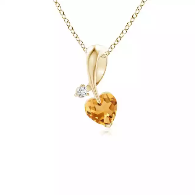 ANGARA Heart-Shaped Citrine Ribbon Pendant with Diamond in 14K Solid Gold