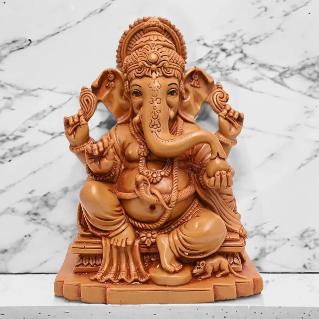 Statue Ganesh Sur Rat En Polyrésine, Multicolore, Style Traditionnel (neuf)