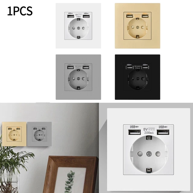 Wall Socket 16A Power Socket 86mm*86mm Black/white/gold/grey Dual USB Outlet