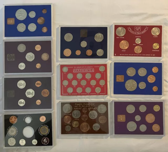 Job Lot Uncirculated & Circulated Coin Sets 10 in total Some Proof Coins