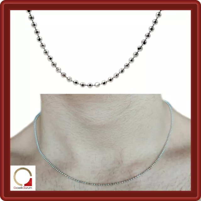 Collana palline in argento 925 a catena militare catenina lunga da uomo o donna