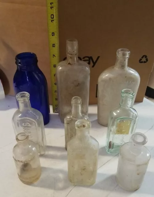 Vintage Antique Lot Of 9 Multicolor Glass Medicine/Apothecary Bottles