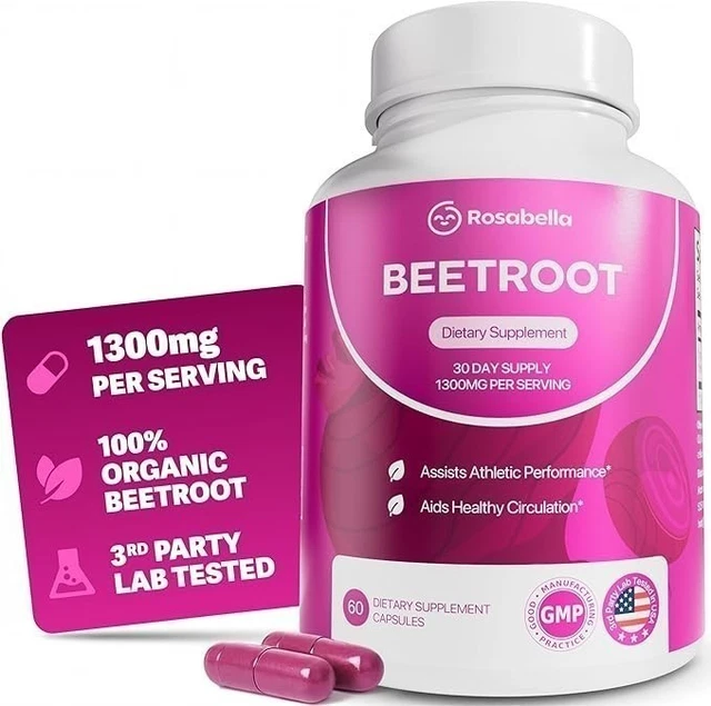 5X ROSABELLA ORGANIC Beet Root Powder 1300mg Capsules Supports Blood ...