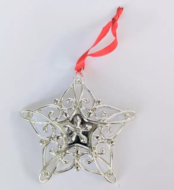 Lenox Sparkle and Scroll Silverplate Ornament 4" Snowflake Rhinestones No Box