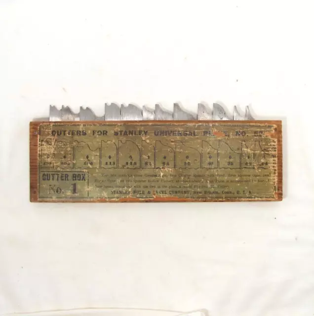 VTG Stanley 55 Universal Plane Cutter Box No. 1 Set 12 Irons Wood Case