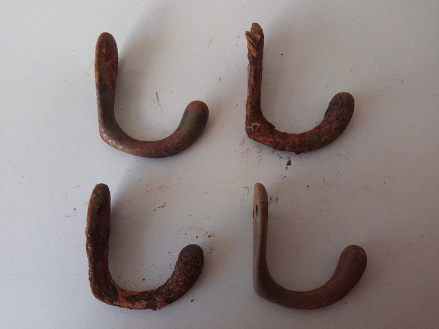 Lot x 4  Vintage Coat Hooks Hangers - Reclaimed Architectural Salvage -Metal #33