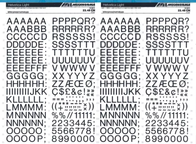 Hoja de Letras de Transferencia MECANORMA A3 #737 HELVETICA LIGHT 13,1mm