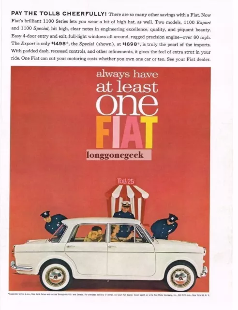 1962 Fiat 1100 Special 4-door White Sedan Police Toll Booth Vintage Print Ad