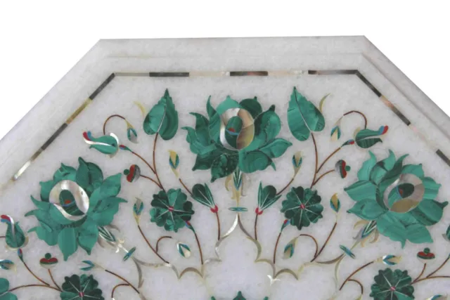 1'x1' Marble Coffee Center Table Malachite Stone Marquetry Inlay Home Art Decor