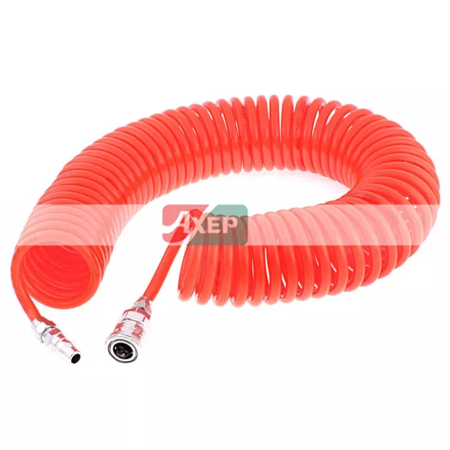 A● 12 Meters Long Polyurethane Coiled Air Hose Pipe Orange 8mm x 5mm