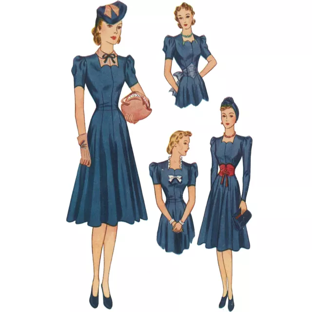 1940's Patrón de Costura Té Vestido & Accesorio Set - Busto = 76.2cm (76.2cm)
