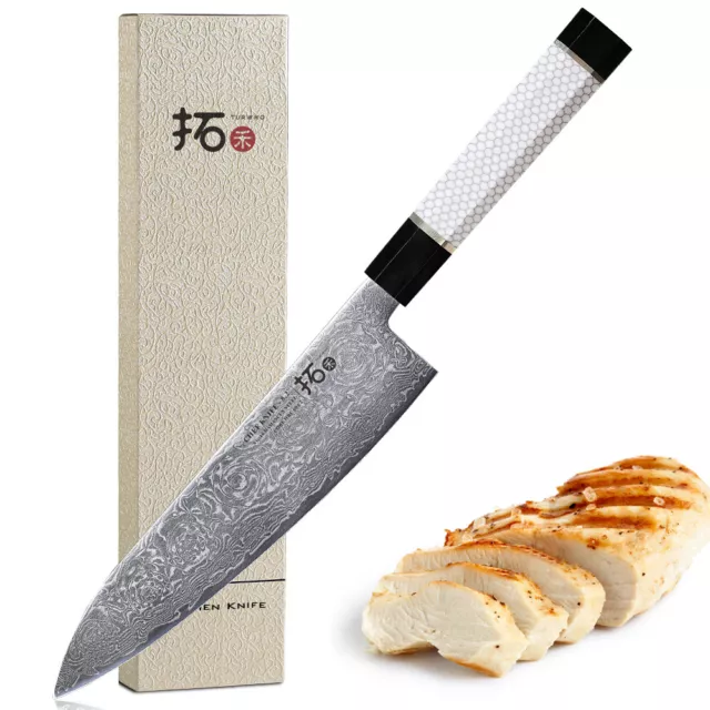 TURWHO 8.2inch Chef Knife Japan VG10 Damascus Steel Kitchen Knife Rose Pattern