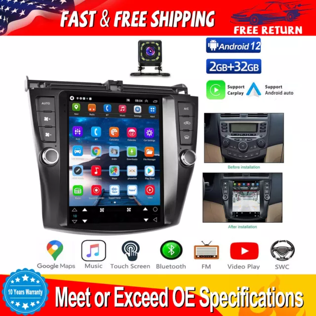 For 2003-2007 Honda Accord Android 13 Apple Carplay 9.7" Car Stereo Gps Radio Bt